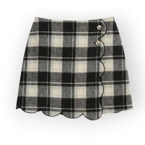 Commense Black White Plaid Scallop Hem Skort Preppy Academia Mini Skirt